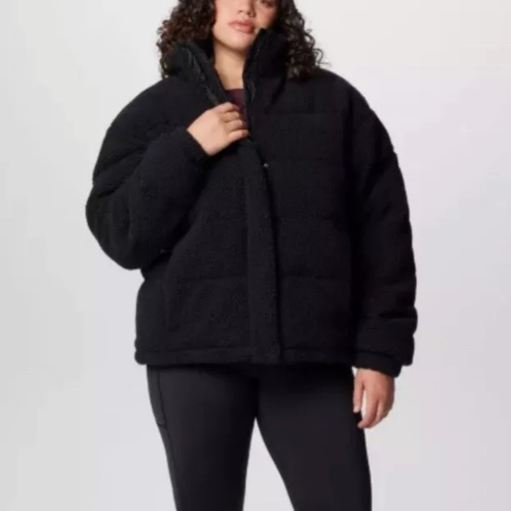 NWT Women's Columbia RUBY FALLS NOVELTY Black SHERPA Puffer DOWN Jacket SIZE L